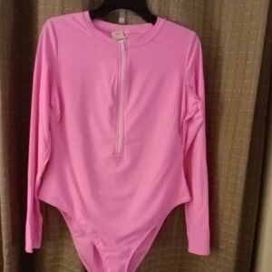 Pink One Piece Zipper Front Cheeky High Leg